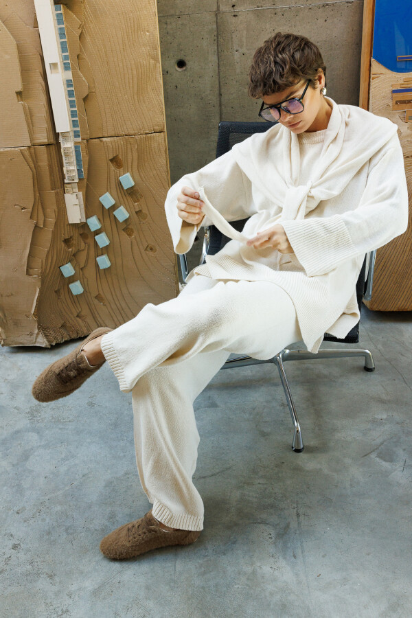 Ekru Atkılı Triko Kazak - KUAD