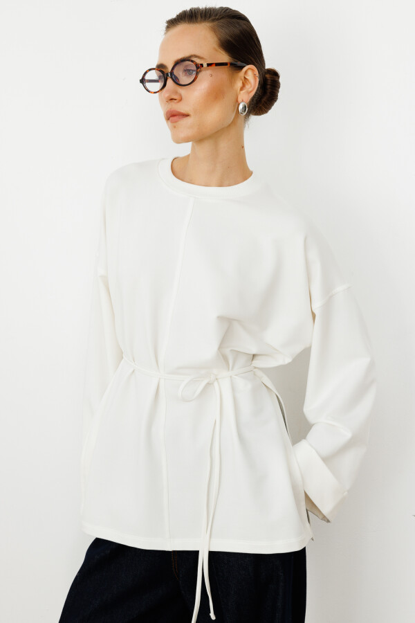 Ekru Yırtmaçlı Oversize Sweatshirt - KUAD