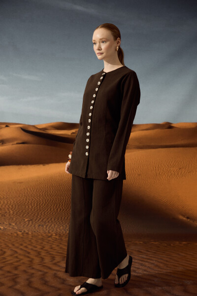 Dark Brown Natural Shirt with Adjustable Waist 