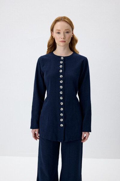Navy Blue Natural Shirt with Adjustable Waist 