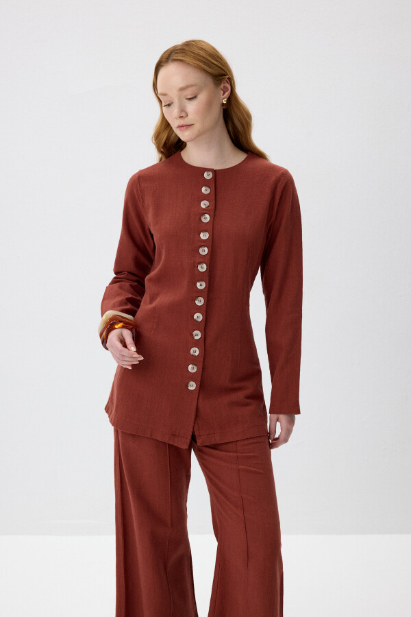 Kiremit Ayarlanabilir Bel Doğal Dokulu Gömlek - KUAD