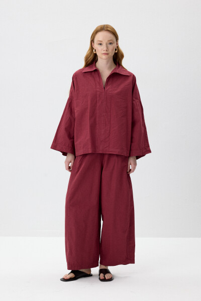 Vişne Oversize Rahat Kesim Pantolonlu Takım 