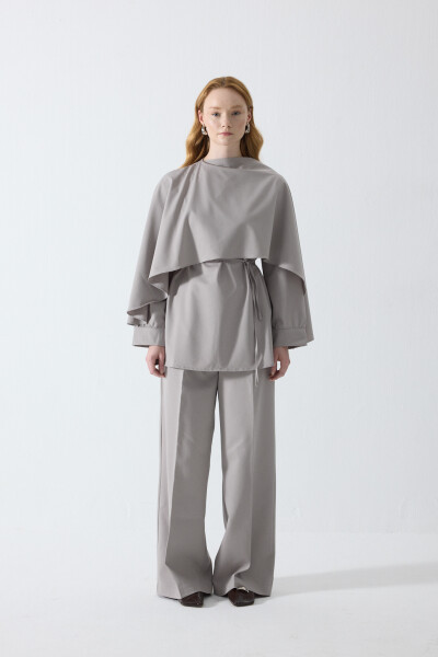 Stone Drape Neck Design Blouse 