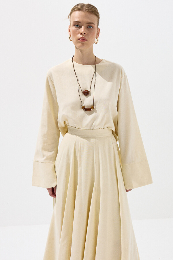 Tereyağ Manşetli Pamuk Crop Bluz - KUAD