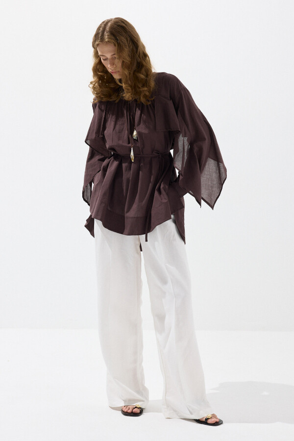 Acı Kahve Dökümlü Kol Vual Tunik - KUAD