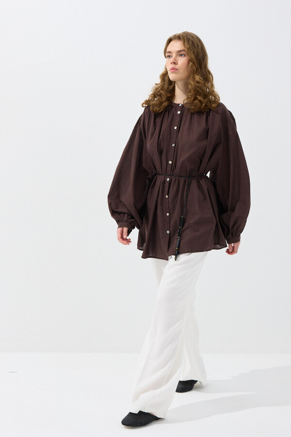 Acı Kahve Büzgülü Vual Gömlek - KUAD