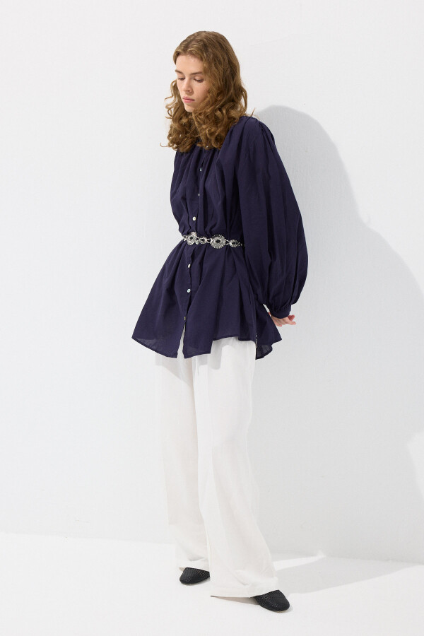 Lacivert Büzgülü Vual Gömlek - KUAD