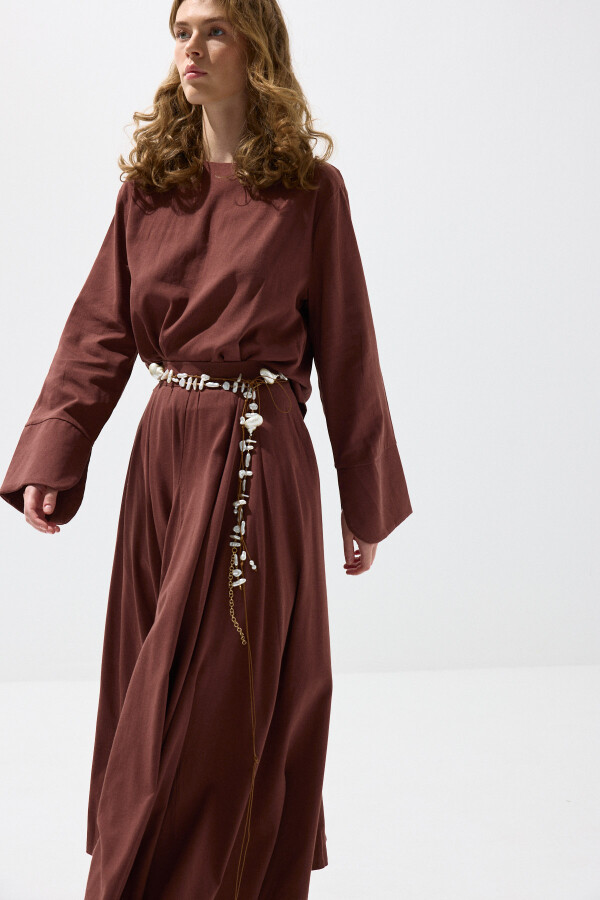 Bakır Manşetli Pamuk Crop Bluz - KUAD