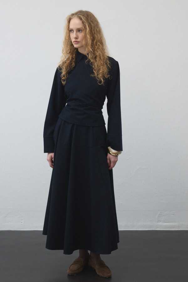 Lacivert Kruvaze Kemerli Gömlek - KUAD