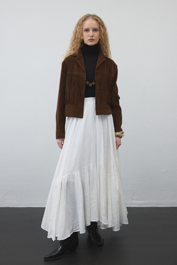 Kahve Püsküllü Süet Ceket - KUAD