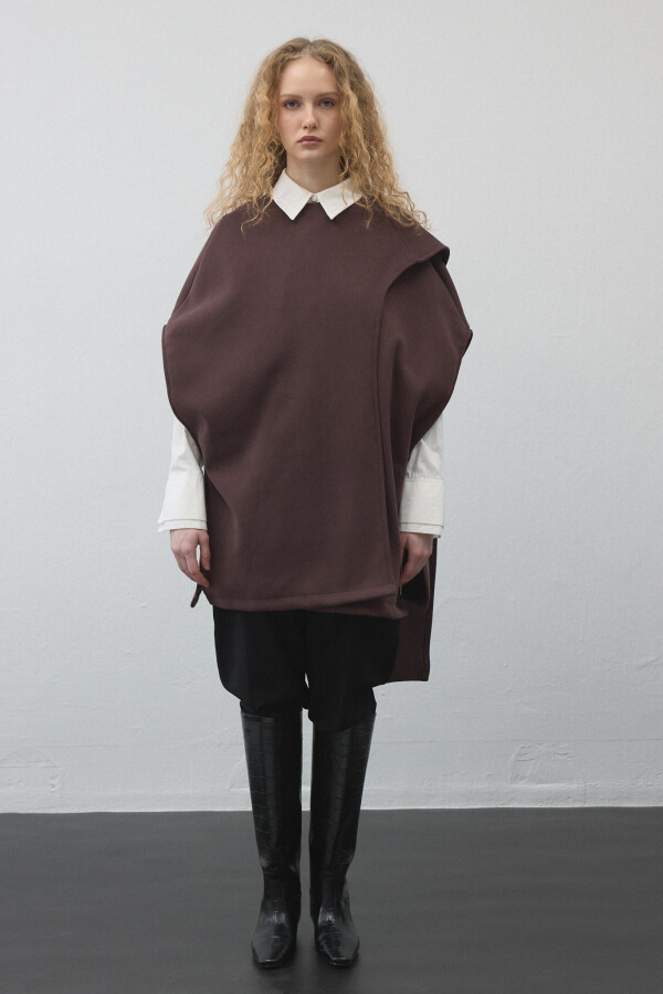 Mürdüm Kaşe Dokulu Şallı Yelek - KUAD