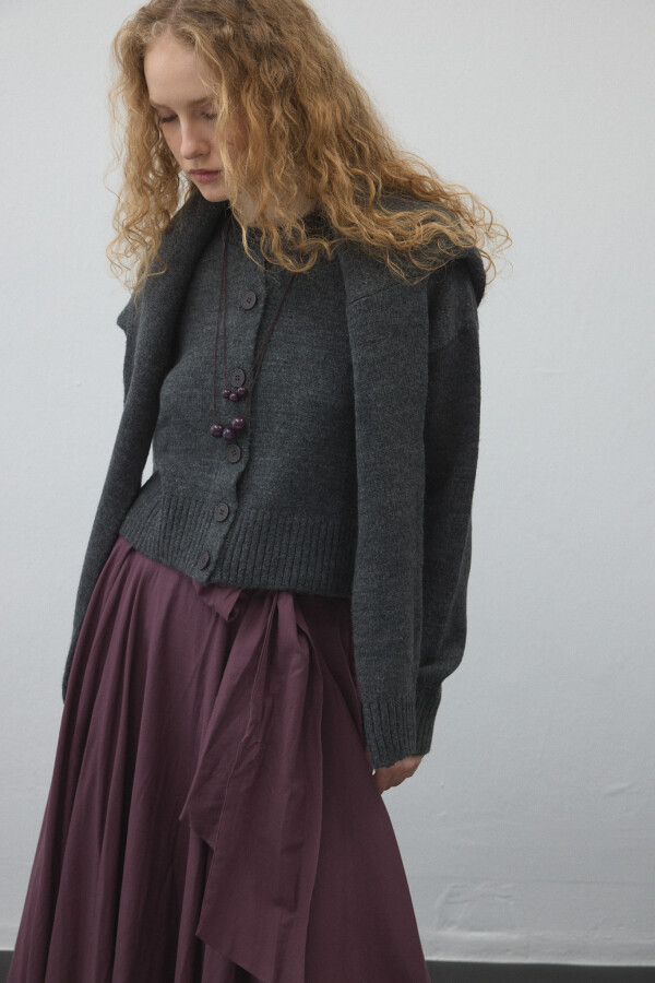 Antrasit Düğmeli Triko Hırka - KUAD