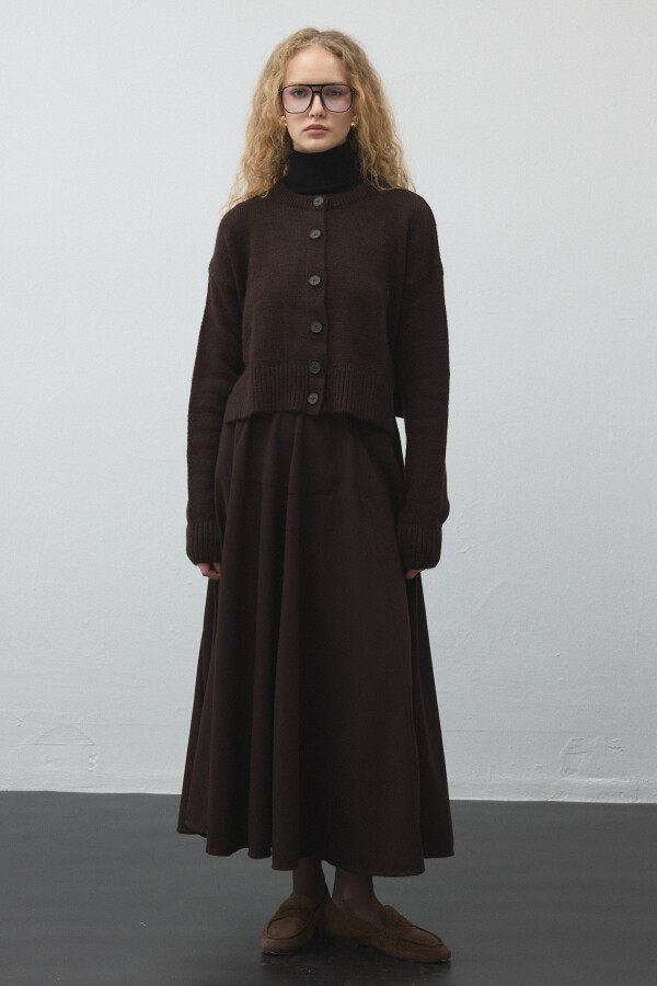 Acı Kahve Düğmeli Triko Hırka - KUAD