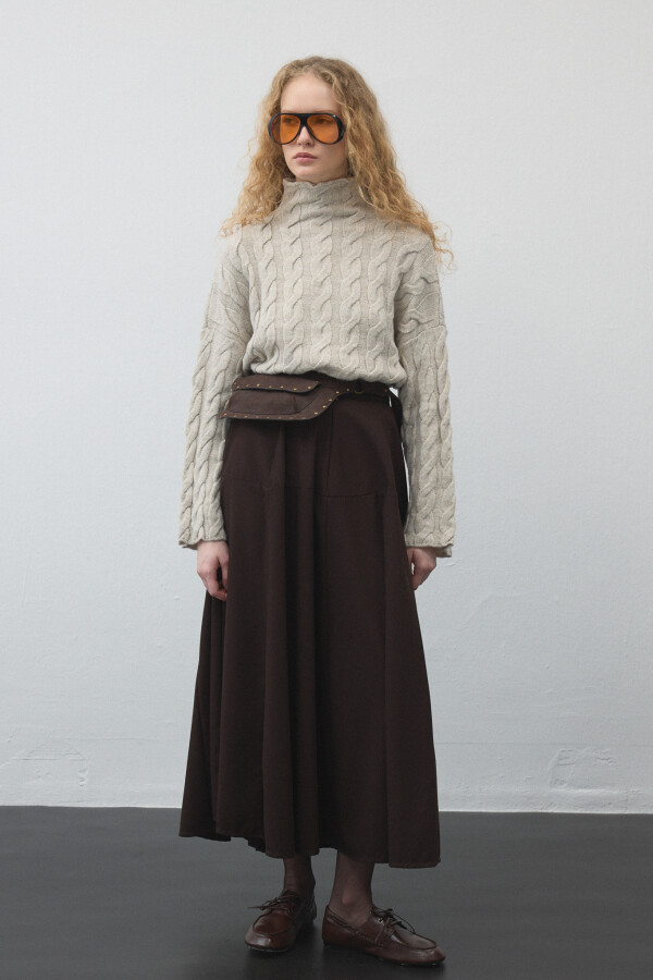 Ekru Saç Örgü Kazak - KUAD