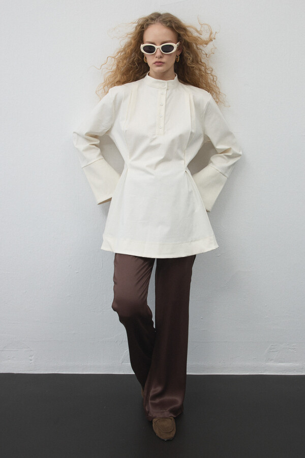 Ekru Volanlı Gabardin Tunik - KUAD