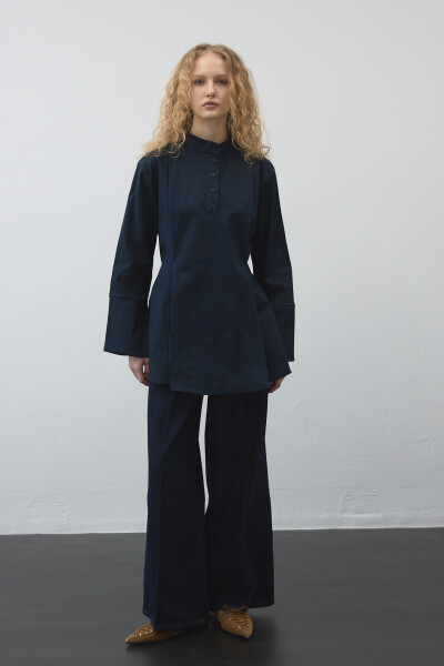 Lacivert Volanlı Gabardin Tunik 