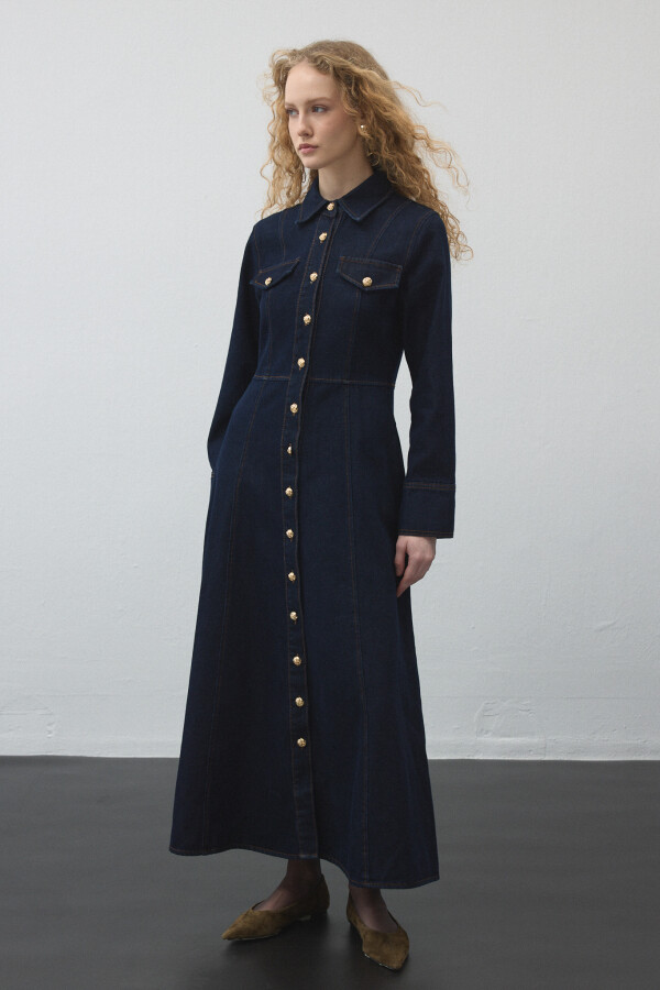 Dikiş Detaylı Denim Elbise - KUAD