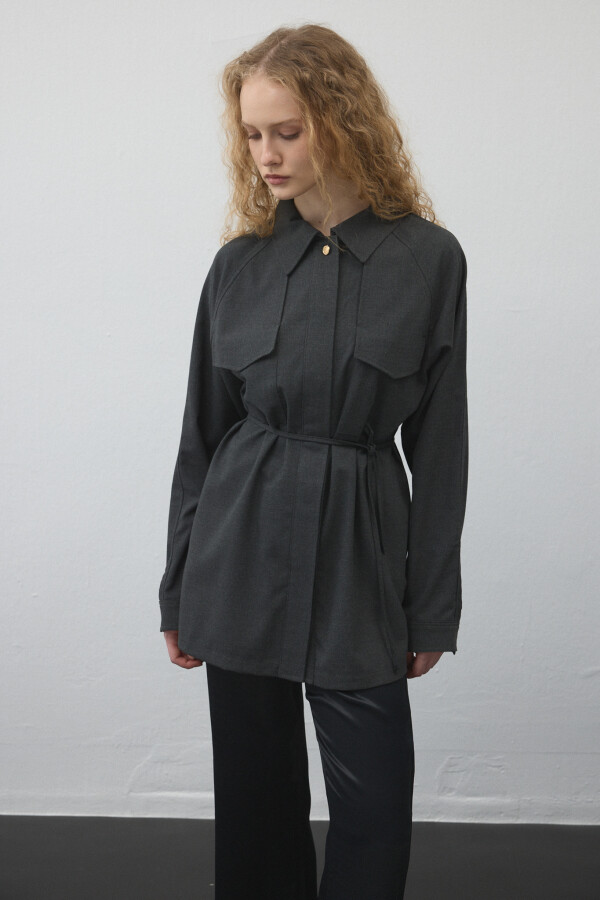 Antrasit Dökümlü Oversize Gömlek - KUAD