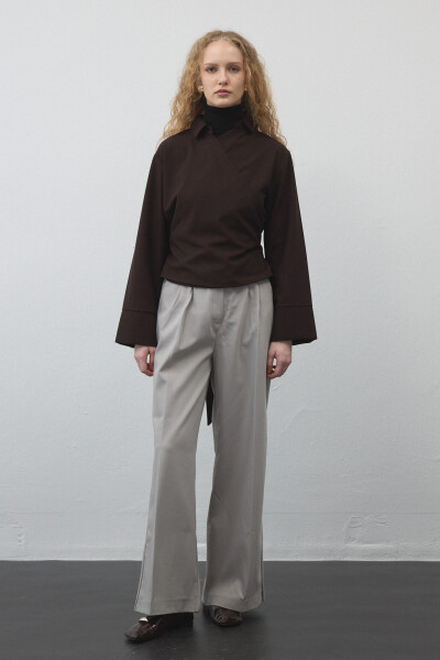 Stone Pleated Palazzo Trousers 