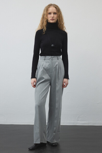 Grey Pleated Palazzo Trousers 