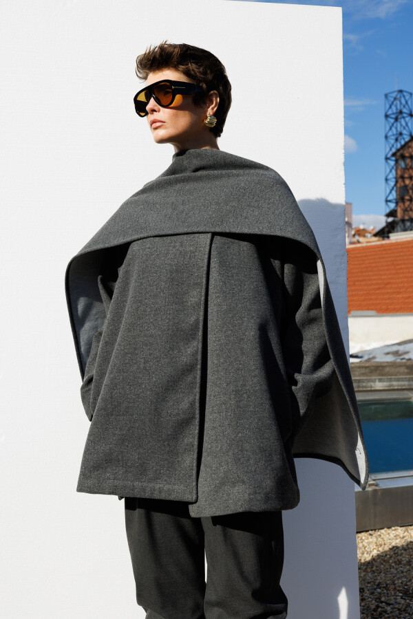 Antrasit Atkılı Kaşe Ceket - KUAD