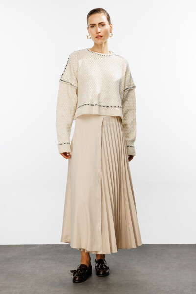 Beige Pleated Detail Skirt 