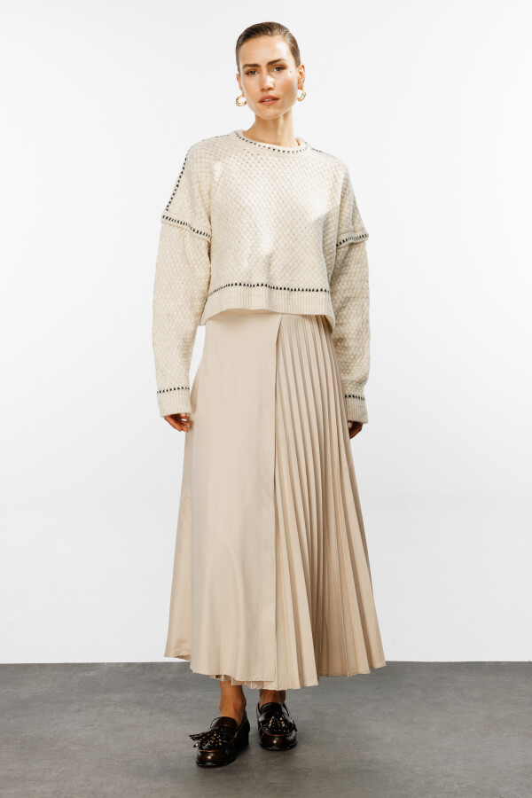 Bej Pilise Detaylı Etek - KUAD