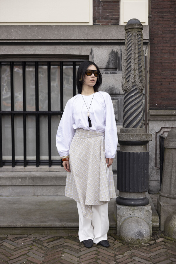 Bej Ekose Bağlamalı Etek - KUAD