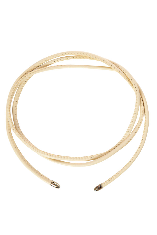 Krem Yuvarlak Suni Deri İp Kemer - 