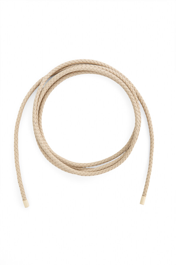 Ekru Örgülü Kordon Suni Deri Kemer - KUAD