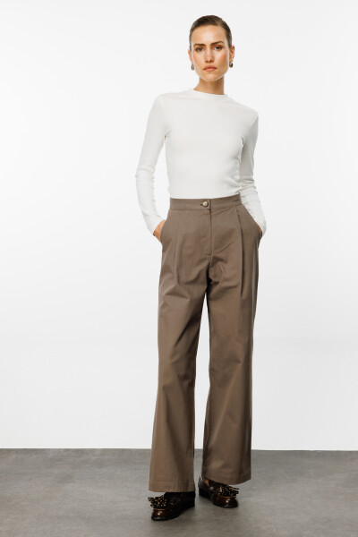 Beige Gabardine Palazzo Pants 