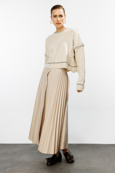 Beige Pleated Detail Skirt 