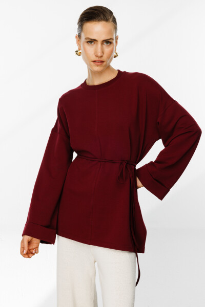 Bordo Yırtmaçlı Oversize Sweatshirt 