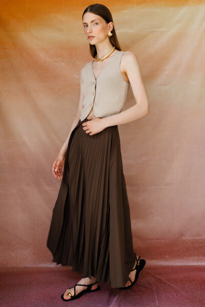 Brown Pleated Detail Skirt 