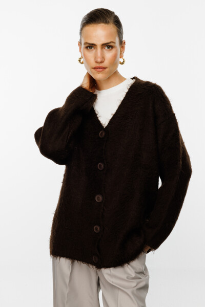 Brown Textured Knit Cardigan 