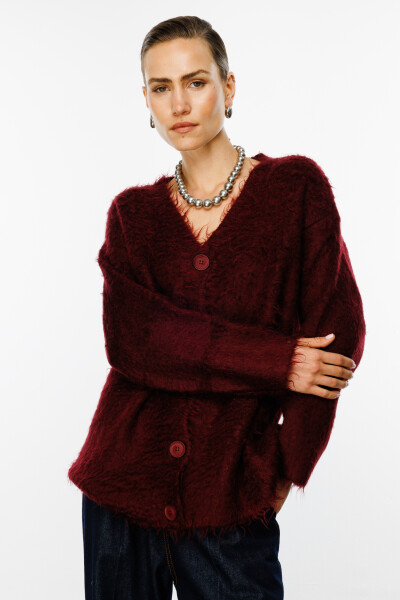 Burgundy Textured Knit Cardigan 