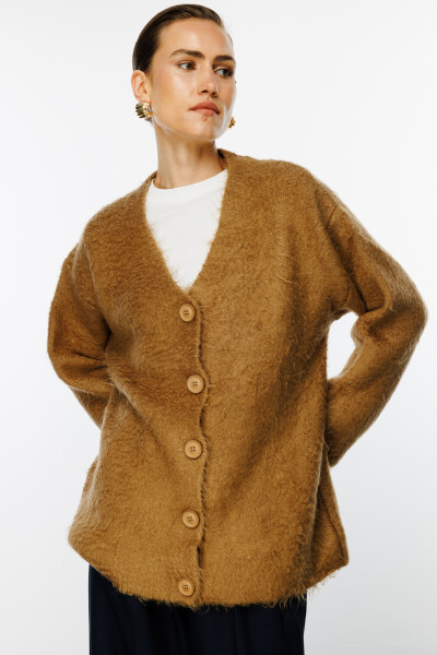 Camel Textured Knit Cardigan 