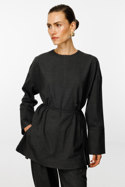 Charcoal Basic Blouse with Side Slits 