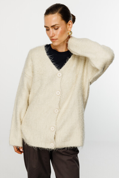 Ecru Textured Knit Cardigan 