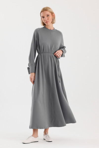 Grey Cuff Detailed Basic Dress 