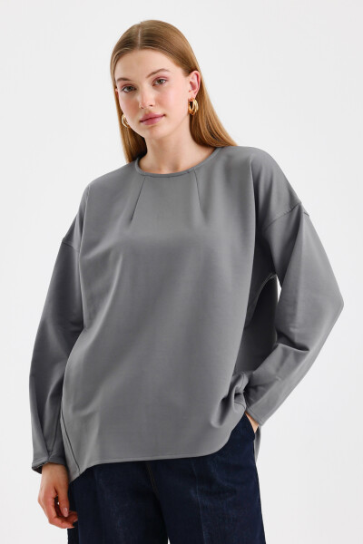 Grey Sweatshirt with Stitch Detail on the Sleeves 