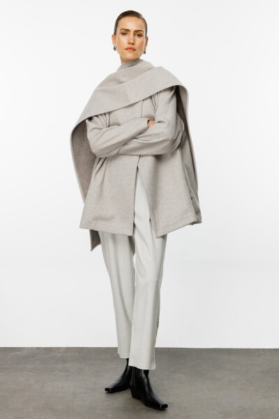 Grey Wool-Blend Jacket with Scarf 