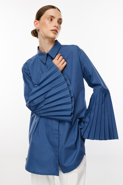 Indigo Pleated Sleeve Shirt 