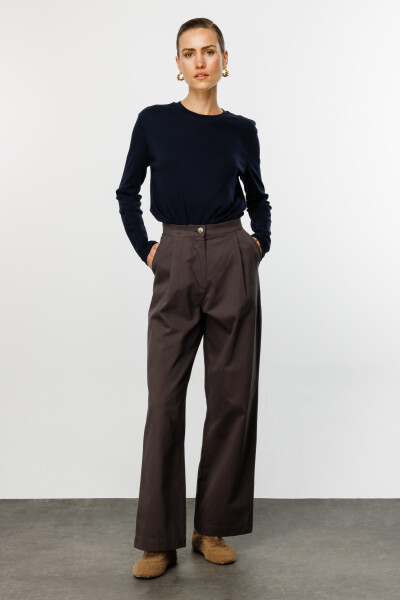 Khaki Gabardine Palazzo Pants 