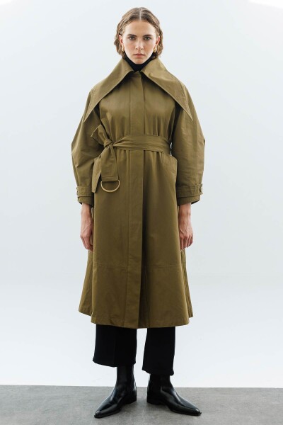 Khaki Wide Collar Trench Coat 