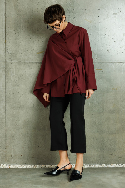 Burgundy Shirt with Removable Scarf 