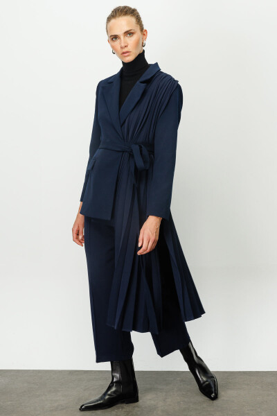 Navy blue Pleated Detail Blazer 