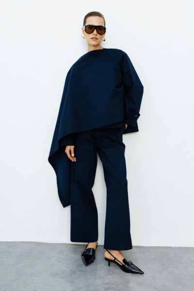 Navy Gabardine Cape Jacket 