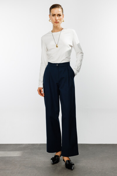 Navy Gabardine Palazzo Pants 