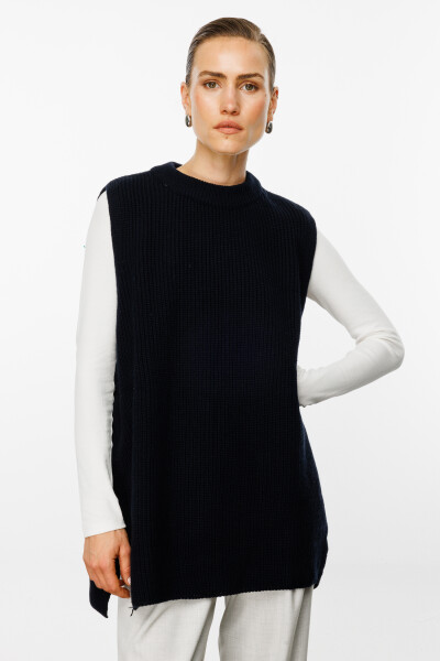 Navy High-Neck Oversized Sweater 